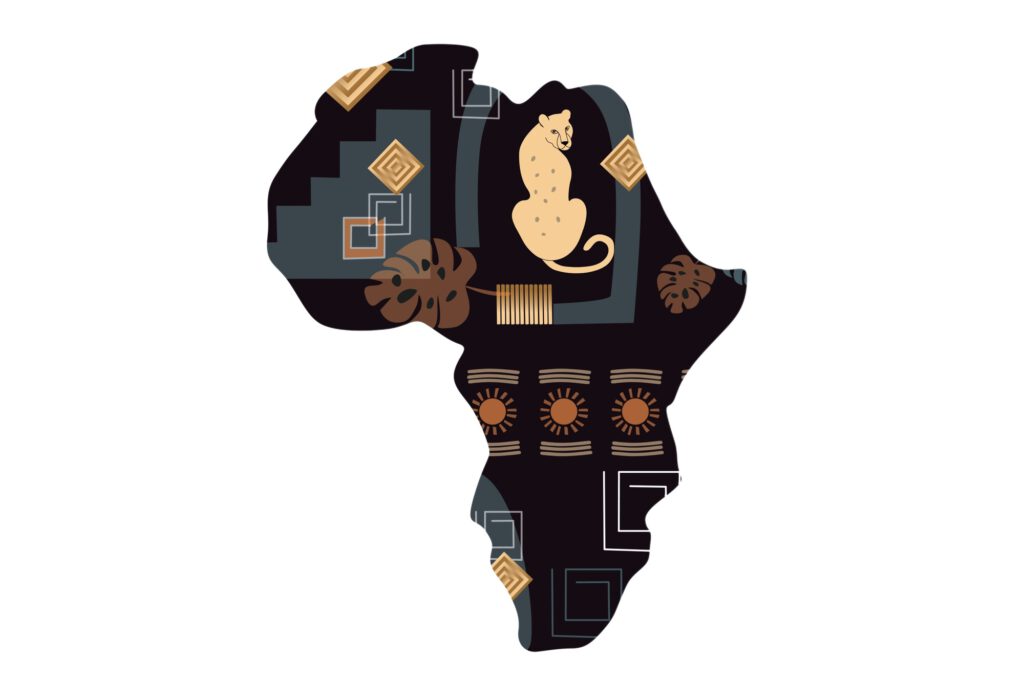 Black African map isolated on a transparent background
