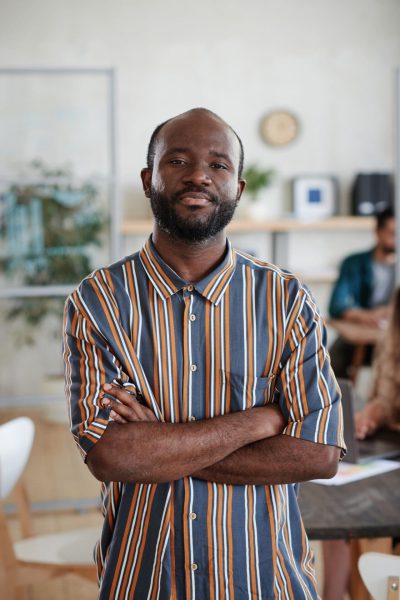 African businessman standing at office